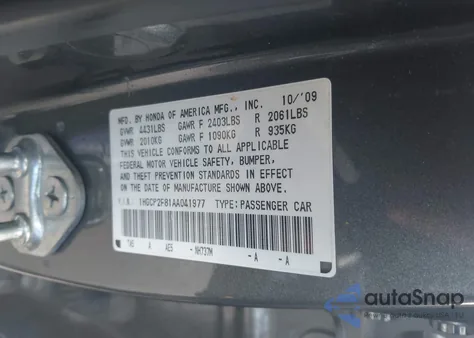 2010 Honda Accord 2.4 Ex-L z USA, uszkodzony, nr VIN 1HGCP2F81AA041977